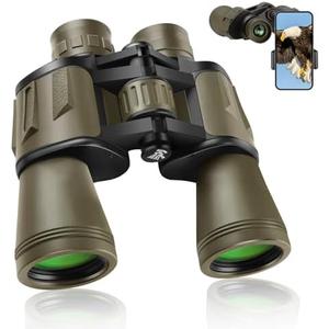 20x50 Binoculars for Adults High Powered, Military Compact HD Waterproof Binoculars with Low Light Vision for Bird Watching Travel Hunting Football Games Stargazing with Carrying Case and Strap, (Mud)