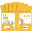 LAYZZ Plastic 2 Pocket Folders with Prongs, 30 Pack, Heavyweight, Letter Size Poly Folders with 3 Metal Prongs Fastener Clips (Yellow)