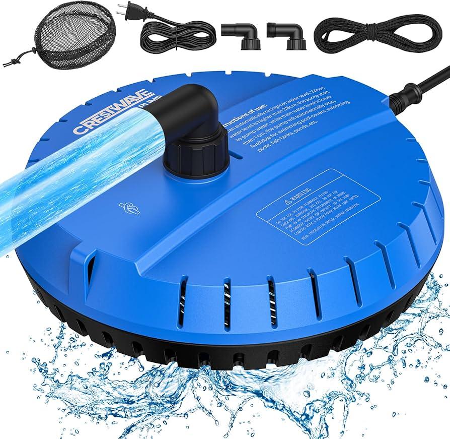 Crestwave Automatic Pool Cover Pump, 115V Submersible Pool Drain Pump with 25ft Power Cord and Adapters, Effortless Water Removal for Pool