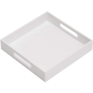 Glossy White Sturdy Acrylic Serving Tray with Handles-10x10Inch-Serving Coffee,Appetizer,Breakfast,Butler-Kitchen Countertop-Makeup Drawer Organizer-Vanity Table,Ottoman Tray-Decorative Tray