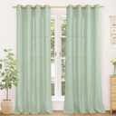 YoungsTex Sage Green Linen Curtains 84 Inches Long, Light Color Semi Sheer Drapes with Bronze Grommet Light Filtering Spring Decor for Bedroom Living Room Window, 52 X 84 Inch, 2 Panels