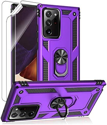 Galaxy Note 20 Ultra Case (NOT Fit the Note 20) with HD Screen Protectors, Androgate Military-Grade Ring Holder Kickstand Drop Tested Shockproof Cover Case for Samsung Galaxy Note 20 Ultra (5G) Purple