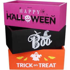 3 PCS Halloween Candy Bowl Wooden Funny Candy Dish Large Trick or Treat Dish Holders Boo Wood Serving Black Orange Purple Bowl Tableware for Halloween Party Decorations Corn Holiday Decor