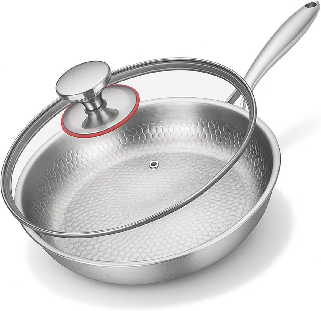 Titanium Hammered Pan Pro with Lid, 2025 New Upgrade Non Stick Titanium Pans for Cooking, Ultra-Durable, Scratch-Resistant, Even Heating Frying pans, Compatible With All Cooktops (11 inch)