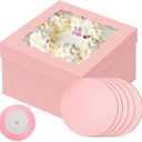 qiqee Pink 10x10x8 Cake Box, 18 Sets Cake Box with Window 18 Sets 10" Cake Round Boards, 10inch Cake Containers, 10 Meters Pink Silk Ribbon Includes