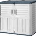 Devoko Resin Outdoor Storage Shed, 34 Cu Ft Outdoor Storage Cabinet Without Shelf, Waterproof, Double Locks, Resin Storage for Trash Can, Garden Tools, Pool Supplies (Beige) 