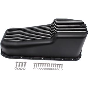 1 Set SHLPDFM Oil Pan Powder Coated Balck Aluminum Finned Oil Pan Kit Bolts Plugs Fits for 1958-1979 SBC Chevy 262, 267, 283, 305, 327, 350, 400 Engines
