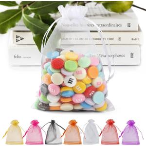 ANZNKU 50 Pack White Organza Bags 5 x 7 in, Small Mesh Gift Bags Bulk Drawstring for Wedding Favors, Gift Wrap Bag for Candy Jewelry Soap Makeup, Cute Goodie Bag Sachet for Party Favor & Easter Gifts