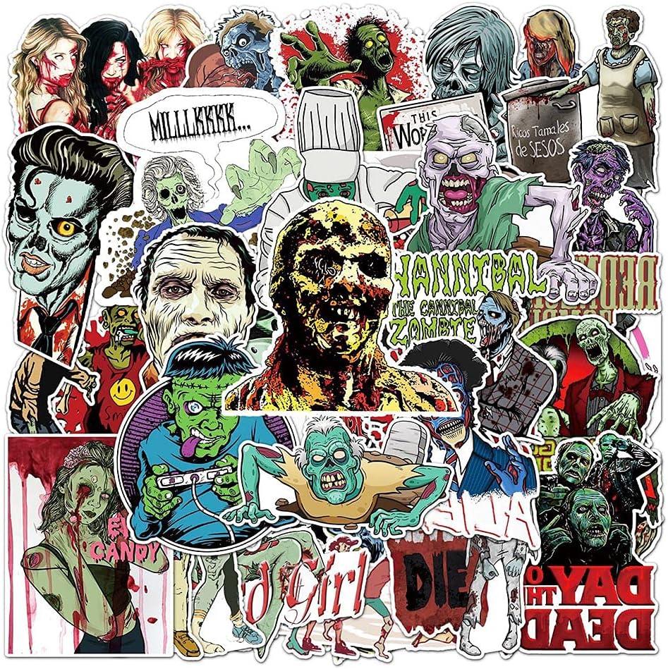 Zombie Stickers |50 Pcs Zombie Waterproof Vinyl Decals for Water Bottles Laptop Refrigerator Luggage Computer Mobile Phone Skateboard Dcor