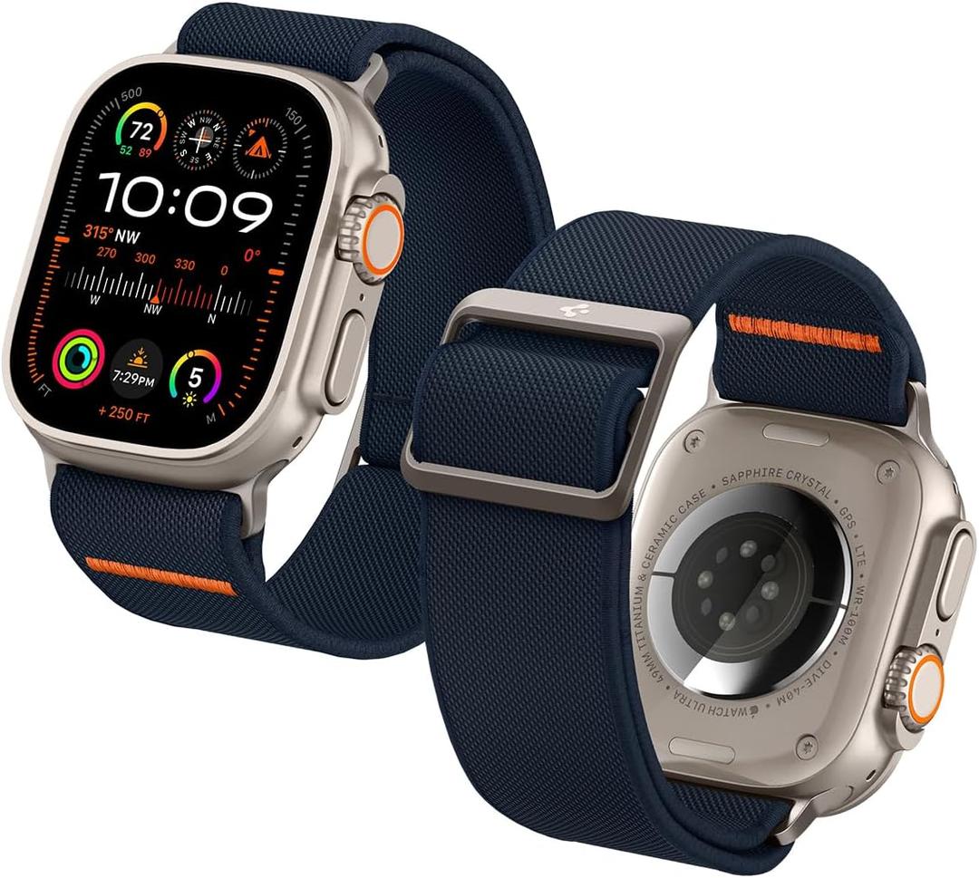 Spigen Lite Fit Ultra Strap Designed for Apple Watch Band Compatible with Ultra 2/1 49mm, Series 10 46mm, 9/8/7 45mm, SE2/SE/6/5/4 44mm, 3/2/1 42mm Nylon Solo Loop - Navy