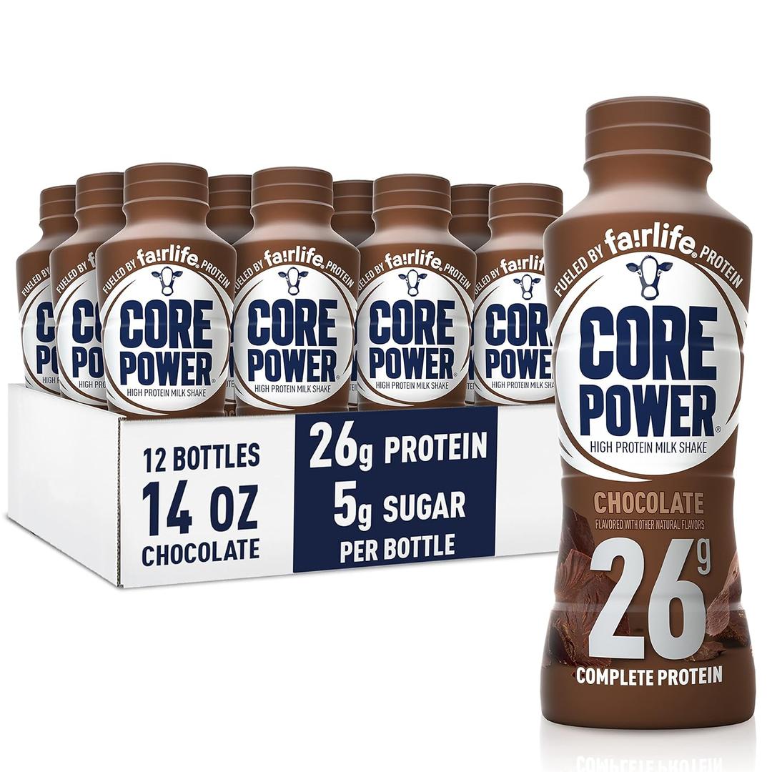 Core Power Protein Shake, Chocolate, 26g Bottle, 14oz, 12 Pack (EXP 08/10/26)