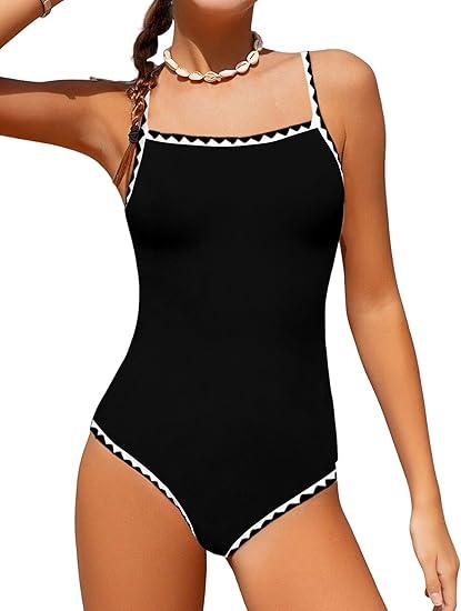 Girls Swimsuit One Piece Bathing Suit Color Contrast Trim Girls' Swimwear with Cover Up Skirt
 2XL