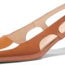 Coutgo Womens Slingback Chunky Low Heels Closed Square Toe Pumps Wedding Party Dress Shoes (7.5, Brown Patent)