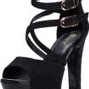 IDIFU Women's IN5 Charcy Crisscross Strappy Platform High Chunky Heels Peep Toe Pump Party Heeled Sandals(8.5 M US, Black Suede)