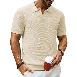 PJ PAUL JONES Mens Polo Shirts Short Sleeve Textured Knit V Neck Shirt Casual Golf Shirts Stylish Old Money Tops, M 