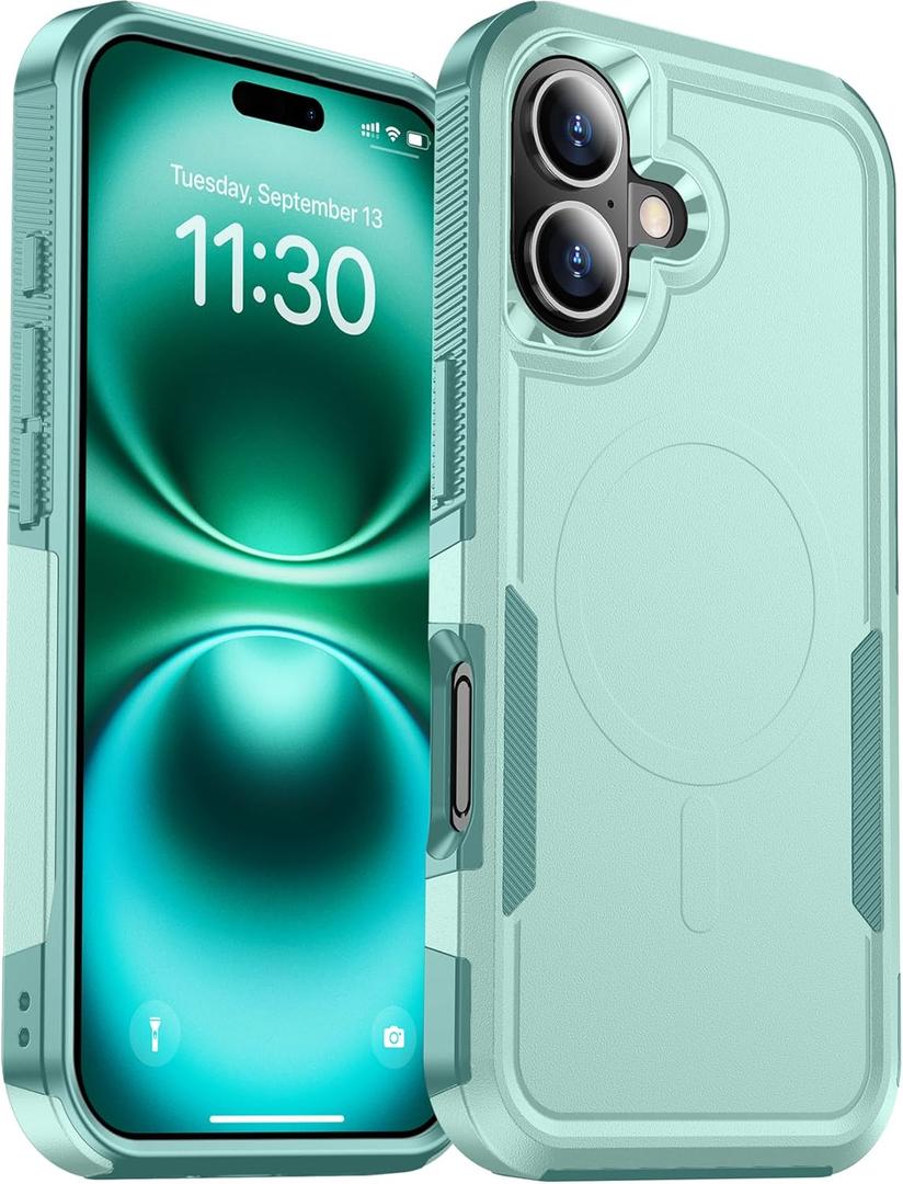 2 x Temdan Designed for iPhone 16 Case Magnetic,[Compatible with Magsafe][Military Grade Drop Protection] Dropproof Heavy Duty Tough Rugged Shockproof Phone Case for iPhone 16 (6.1")-Light Green