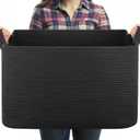 95L Large Blanket Basket, Black Blanket Storage Living Room, Rectangle Woven Baskets for Storage Toys, Towels, Dirty Clothes Organizer Bins (Black) (24"x16.9"x14.2")
