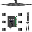 Digital Display Shower Faucet Set With 12 Inch Rainfall Shower Head,Brass Handheld Sprayer And 6pcs Body Jets,Full Body Shower System (Matte Black)
