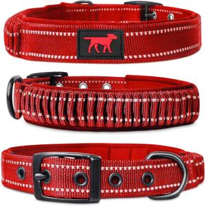 Heavy Duty Dog Collar with Handle | Ballistic Nylon Heavy Duty Collar | Padded Reflective Dog Collar with Adjustable Stainless Steel Hardware | Convenient Sizing for All Breeds (Medium/Large (14 - 18" Neck), March Red)