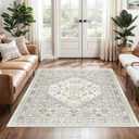 3x5 Washable Area Rug for Entryway, Kitchen Rugs Non Slip for Dining Room, Vintage Floral Soft Living Room Rug, Thin Area Rug Indoor for Bedroom, Kids Room Decor(Beige,3'x5')