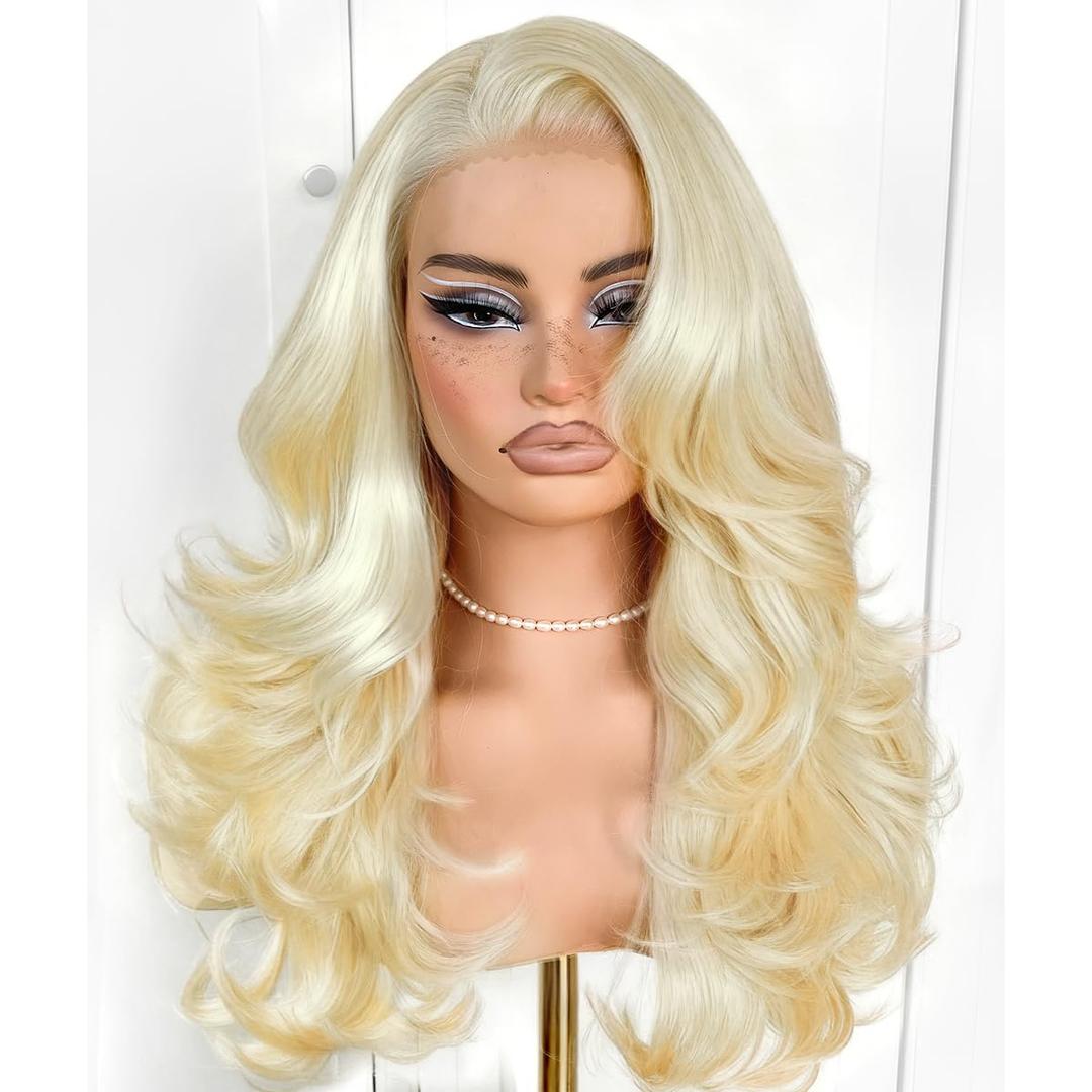 Blonde Voluminous Feather Layered Hair Flip Out Preplucked Precision-Pre-cut Ready-to-Go Glueless 13x6 HD Synthetic Lace Front Wig Blonde Wig