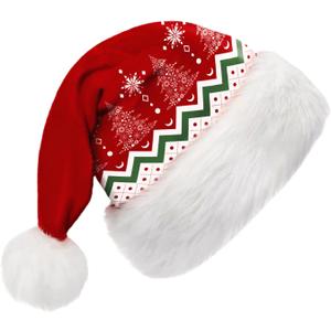 Santa Hat for Adults, Unisex Women Men Velvet Comfort Red Christmas Santa Claus Hats for Xmas Eve New Year Holiday Party Supplies