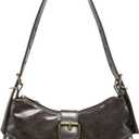 QWINEE Women's Vintage Buckle Shoulder Bag Y2K Punk PU Leather Handbag Clutch Purse (Brown#)