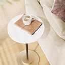 Masupu Drink Table, Round Side Table for Small Spaces, Pedestal Side Table, Small End Table with Metal Base, for Living Room, Bedroom, Bathroom, White