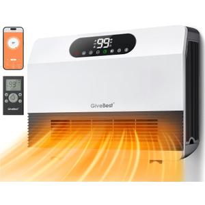 GiveBest Electric Wall Heater, Space Heaters for Indoor Use, 1500W Smart Heater with Adjustable Thermostat, Remote Control, Works with Alexa, 12H Timer Heat for Bedroom Office Home Garage RV, White