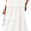 PRETTYGARDEN Women's Maxi Dress 2025 Summer Off Shoulder Smocked Tiered Ruffle Long Flowy Dresses Casual Beach Sundress (White,Large)