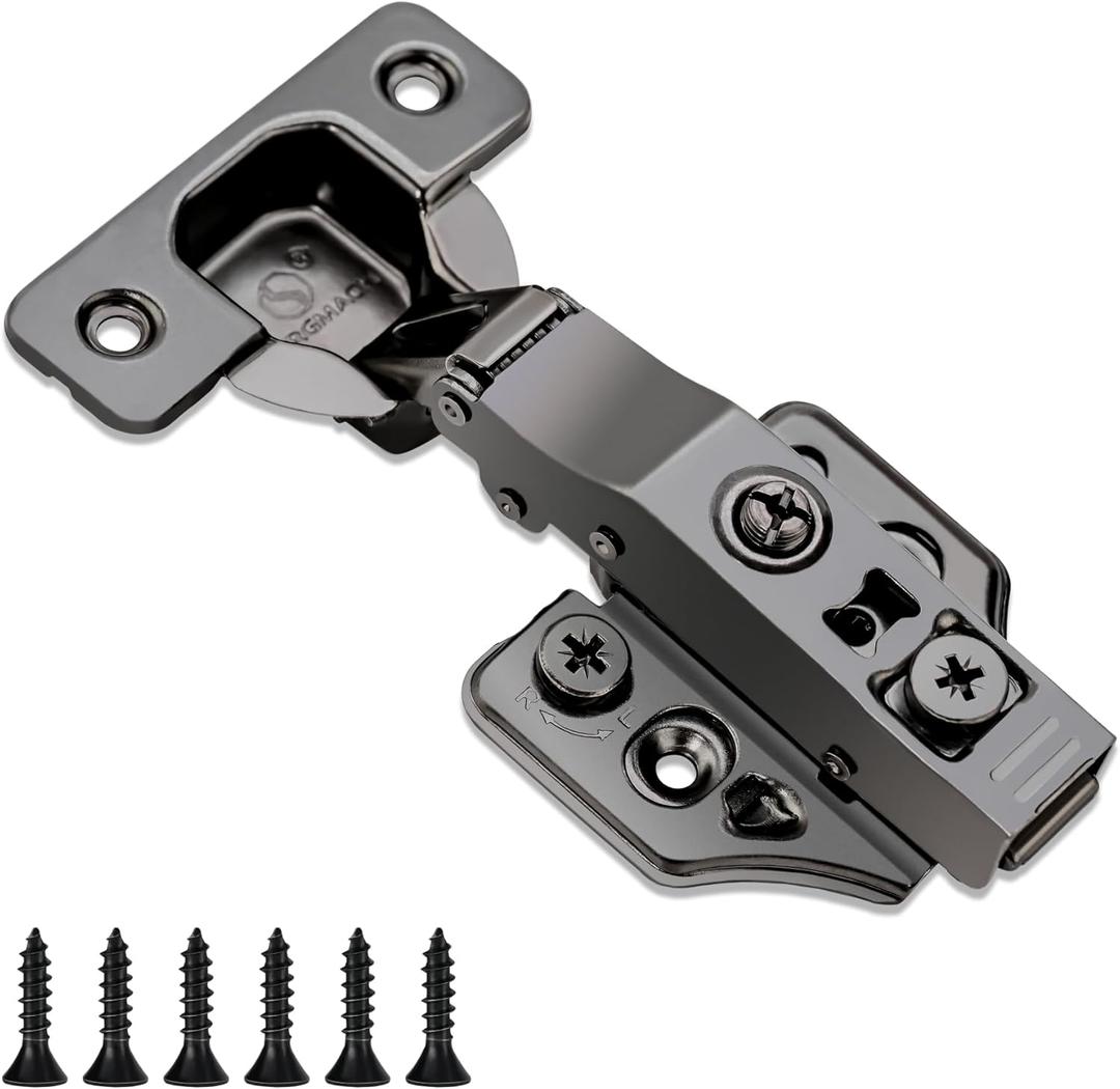 4 Pack Full Overlay Soft Close Cabinet Hinges 105 Frameless 3 Way Adjustable Soft Close Hinges for Cabinet Doors Kitchen Cabinet Door Hinges with Screws Black Nickel