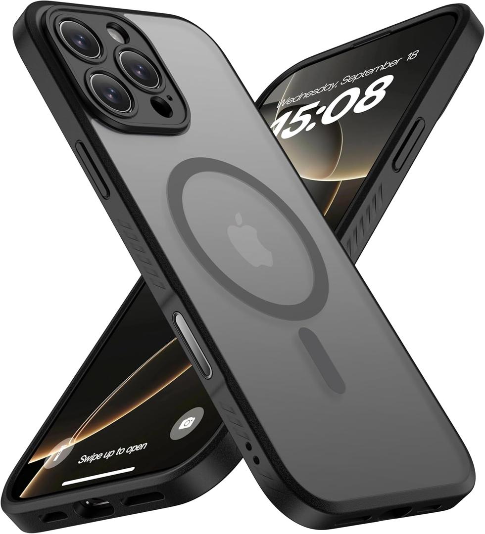 CellEver Strong Magnetic for iPhone 16 Pro Case with Camera Control Capture Button [Camera Protection] [Military Drop Protection] [Compatible with MagSafe] Slim Translucent Back Matte Cover, Black
