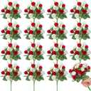 Zeyune 16 Bunches 12 Inch Artificial Mini Rose Bouquet 160 Heads Bridal Flower Bouquets Fake Silk Rose Bulk for Valentine's Day Wedding Bridal Shower Home Office Garden(White and Red)