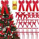 32 Pcs Christmas Red Velvet Bows Bulk for Christmas Tree Twist Tie Gold Stain Bows for Wreaths, Gift Wrapping, Garland, Xmas Tree Ornaments, Holiday Party Decoration