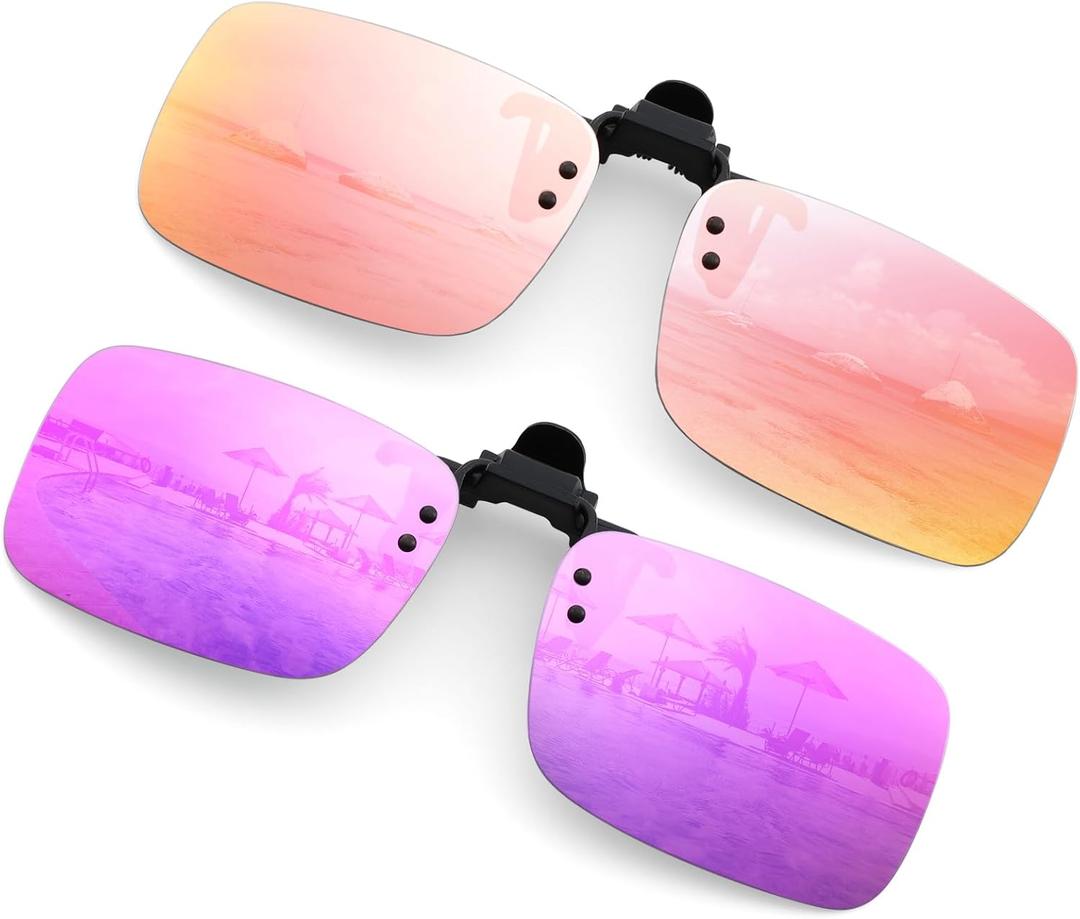 Hifot Clip on Sunglasses 4 Pack,Polarized Lens Fit Over Prescription Glasses,Flip up Rimless Sunglasses
