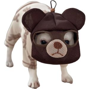 MANON ROSA Bulldog Muzzle: Adjustable Breathable Mesh Anti-Biting Anti-Eating Mask for Biting Licking Chewing Grooming - Cute Fun Dog Cosplay Hat (Medium,Bear)