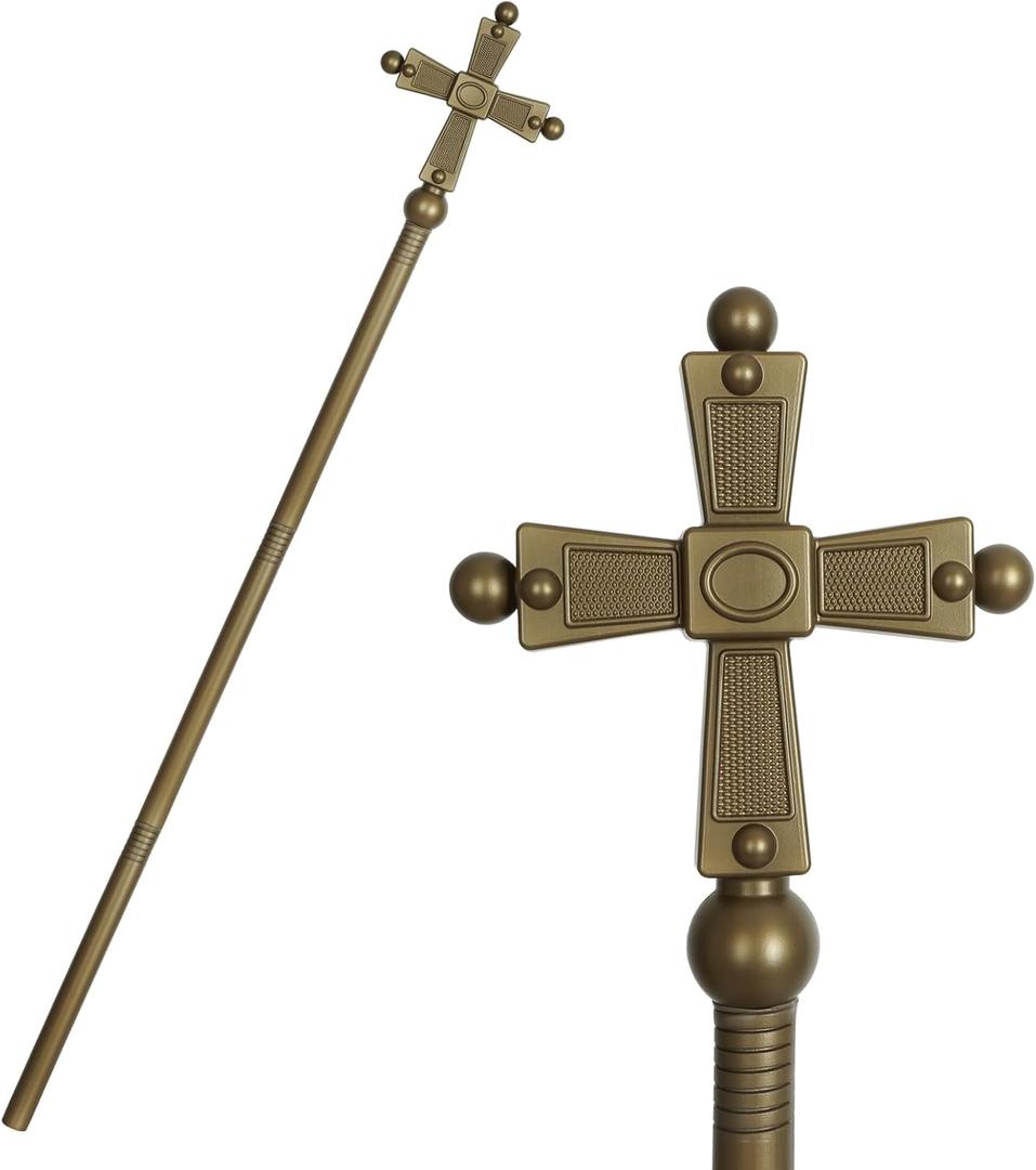 Pope Cross Staff Adjustable Hollow Bishop Prop Adult Halloween Cosplay Costume Accessory