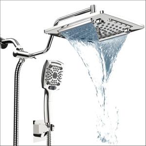 ELLO&ALLO Rain Shower Head with Handheld Spray, Rainfall Shower Head Combo with 60" Hose, Dual Showerhead Set with Adjustable Shower Extension Arm, Chrome