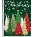 Merry Christmas Garden Flag Red Green Xmas Trees Snowflakes Patterns Yard Flag 12x18 Inch Garden Decorative Sign with Double-Sided Printing for Home Outside Yard Welcome Sign