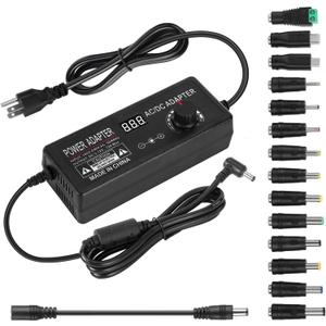Universal Power Supply Adjustable 3V~12V 12A 144W Variable Switching Power Adapter,3V 4V 5V 6V 7V 8V 9V 10V 11V 12V, Variable DC Power Supply with 14 Tips&Polarity Converter for LED Strip Light Router