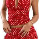 Women's Y2K Polka Dots Backless Halter Tops Sleeveless Ruched Fitted Low Cut Crop Top (S)