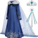 Snow Princess Costume for Girls Halloween Cosplay Winter Toddler Dress Up with Accessories Christmas Birthday Party Blue 110