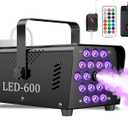 Fog Machine Smoke Machine, 18 LED Lights with 13 Colors, 600W and 2500CFM Fog, Wireless&Wired Remote control, Perfect for Wedding, Halloween, Party and Stage Effect (BLACK)