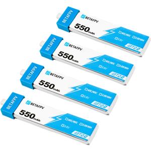 BETAFPV 4pcs BT2.0 550mAh 1S Battery 3.8V 40C/80C Lipo Battery with BT2.0 Connector Compatible for 75-85mm 1S FPV Racing Whoop Drone Quadcopters Like Meteor75 Pro FPV Drone