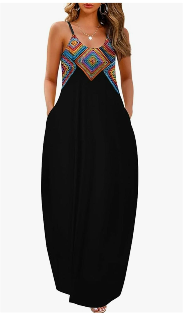 Wolddress Womens Maxi Dress with Pockets 2026 Casual Strap Plus Size Loose Plain Long Office Summer Beach Travel Dresses , XL