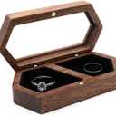 molchagar Wooden Ring Box for Wedding Ceremony, Engagement Ring Box for Proposal, Jewelry Organizer, Jewelry Display Box with 2 Slots, Wedding Keepsake Storage