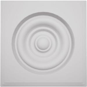 4 1/2"W x 4 1/2"H x 1 1/8"P Americraft Solid Paint Grade Wood Square Rosette with Center Bullseye with Decorative Edge, Primed Pine