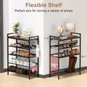 Refrze Shoe Rack for Front Door Entrance, 5 Tier Height-Adjustable Metal Shoe Rack, Sturdy Wooden Top and Tiltable Steel Frame Heavy Duty Shoe Organizer for Bathroom, Bedroom, Kitchen, Include Hook