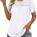 OFEEFAN Women's Summer Tops 2025 Trendy Short Sleeve Shirts Smocked Crewneck Tee (3X-Large, B-white)