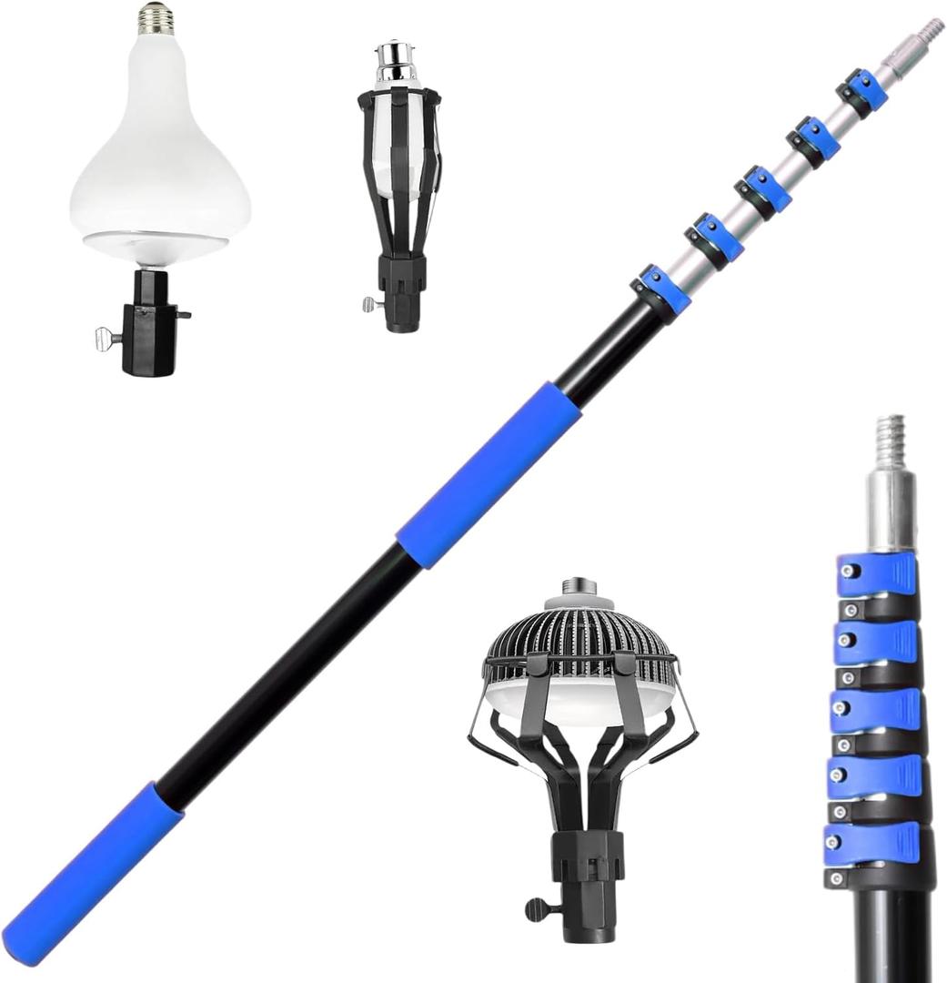 28FT Reach Light Bulb Changer for High Ceilings with Pole, 5-20FT Light Bulb Extension Pole Changer with Baskets and Suction Cup for High Ceilings and Recessed Lights, Navy